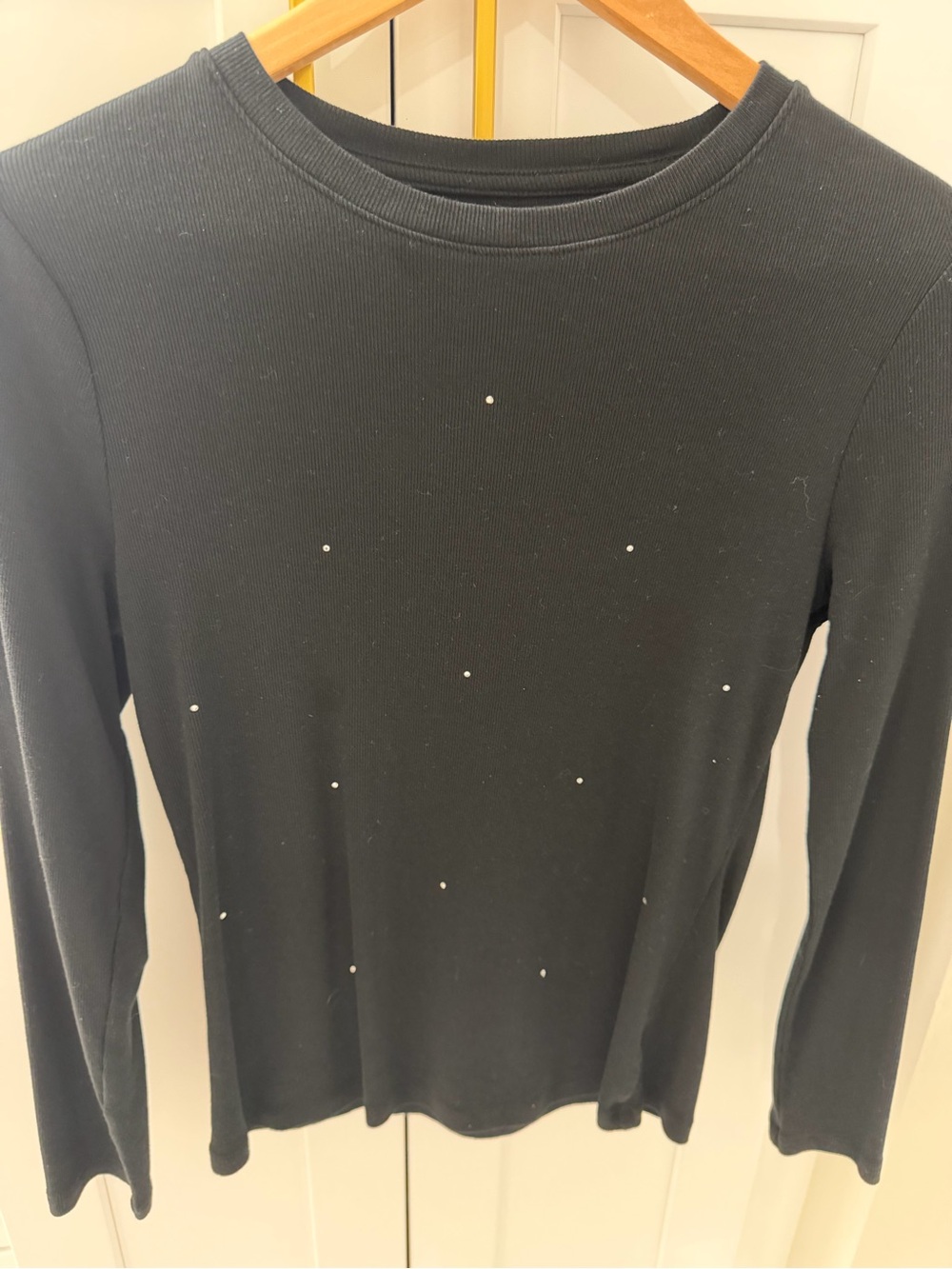 a new day Black Ribbed Long-Sleeve Top with Pearl Dot Accents